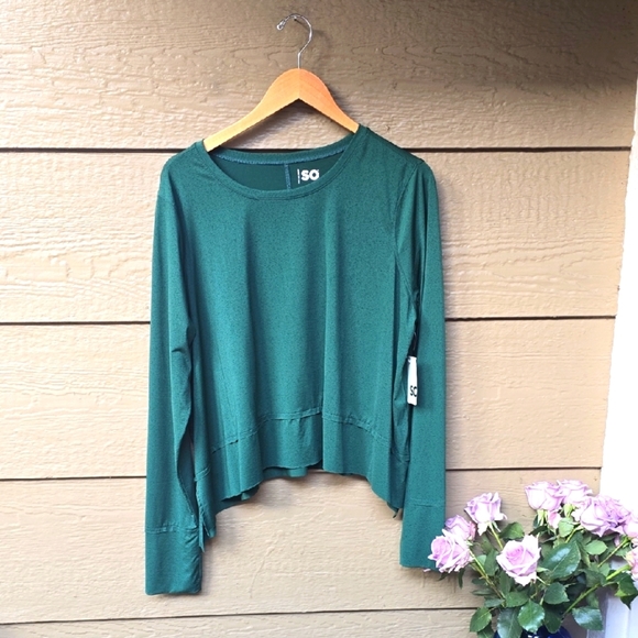 SO Plus Size Cropped Relaxed Athletic long sleeve Tee Green 1x NEW - Picture 2 of 8